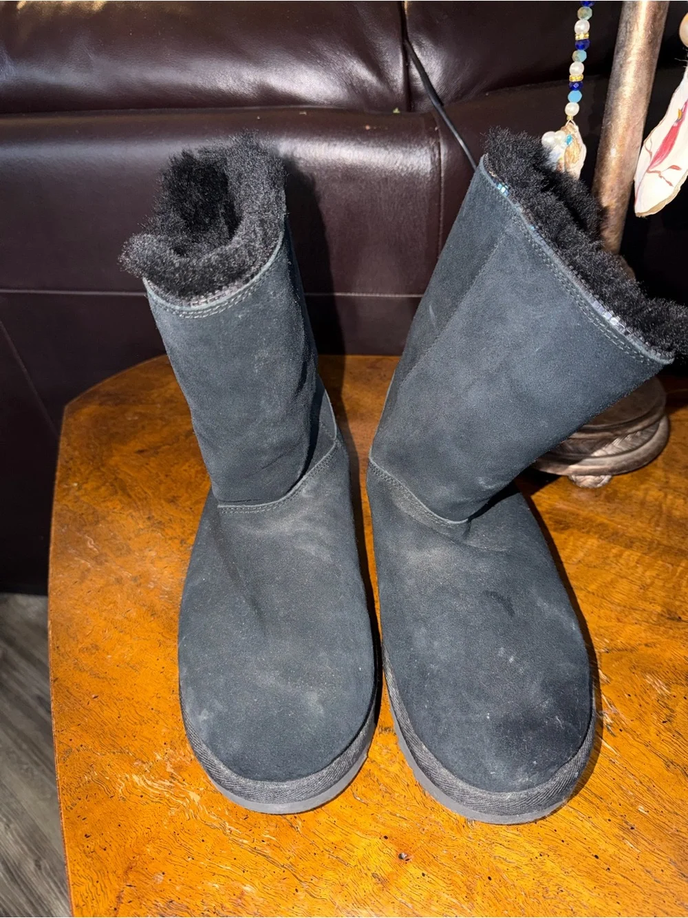 UGG Black Suede Mid-Calf Shearling Boots size 9